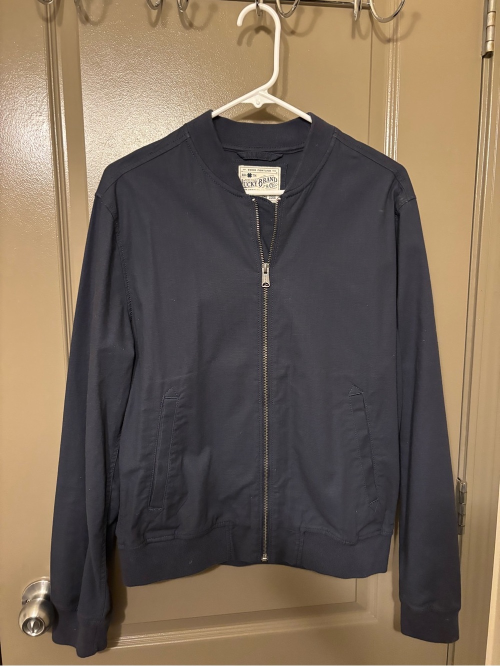 Lucky Brand Men's Navy Blue Bomber Jacket - Zip Front